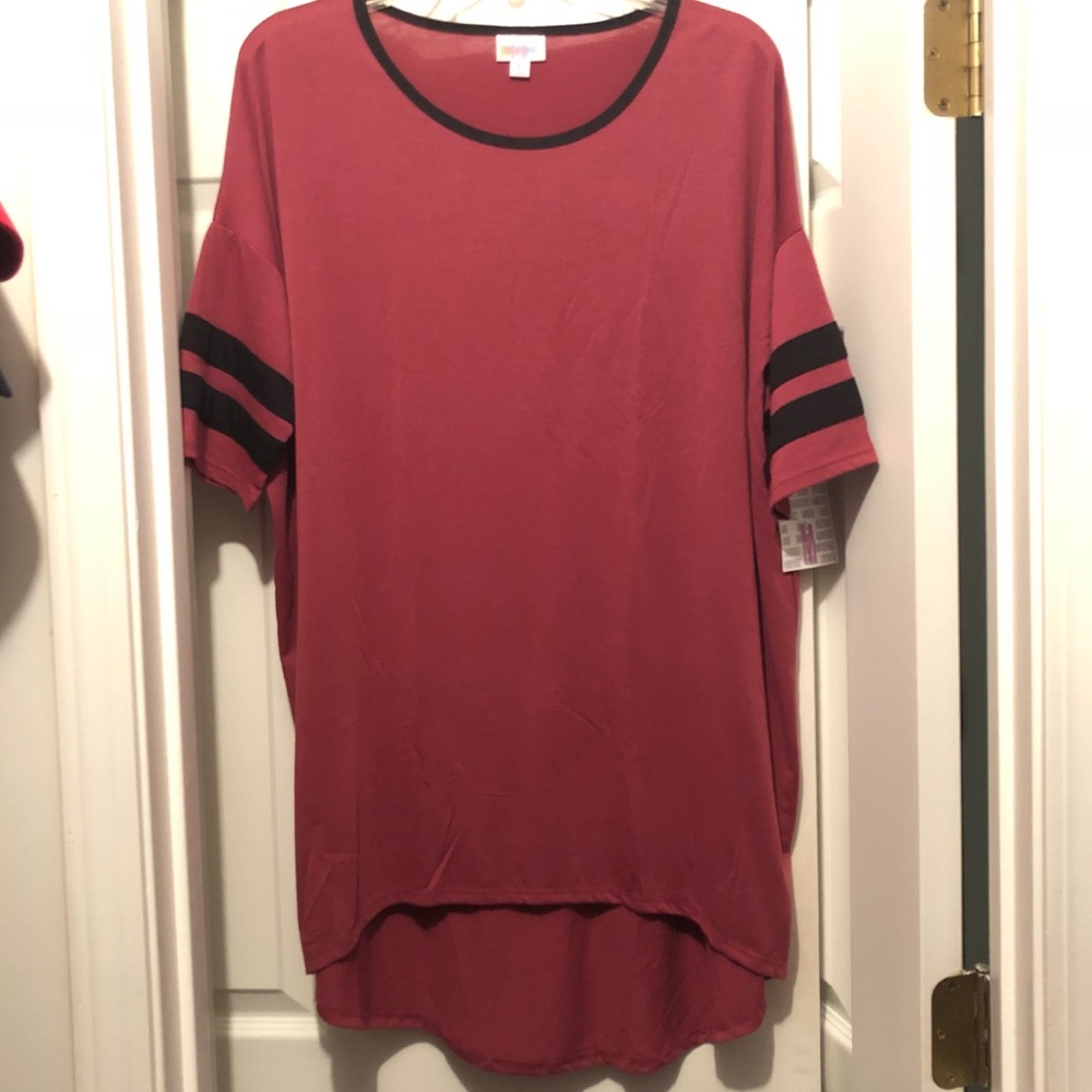 NWT LuLaRoe Irma Rose shirt with striped sleeves
